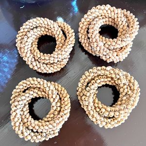 Max Studio Home Beaded Knotted Napkin Rings Set Of 4 Beige NEW